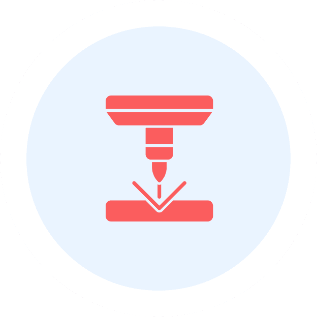 A red and white icon of a drill